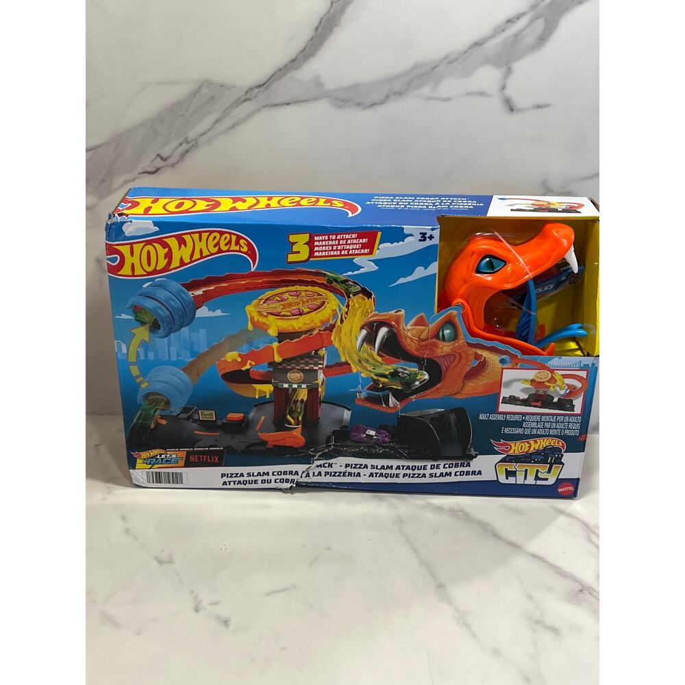 Hot Wheels City Track Set Pizza Slam Cobra Attack Playset New